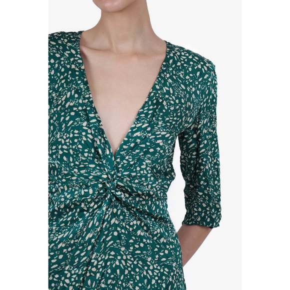 Ba&sh Green/White Erika Twisted Printed Mini Dress Size 1 - Picture 2 of 3